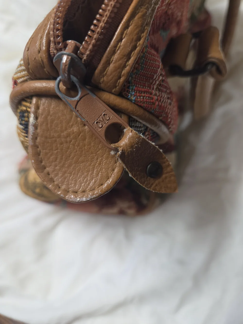 Tapestry Floral Satchel Handbag with Brown Leather Handles
